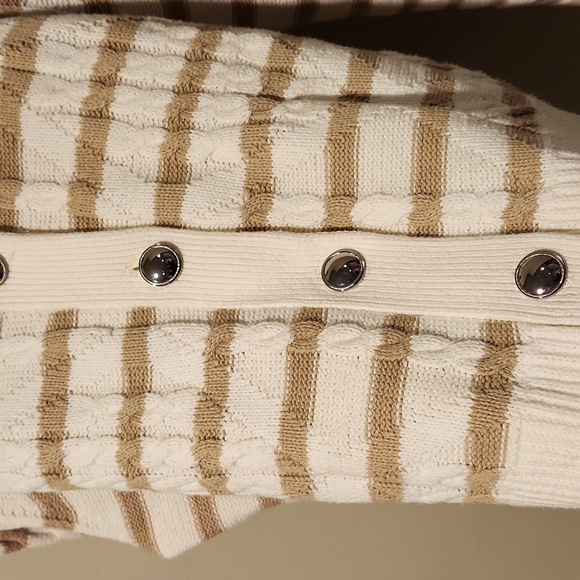 ❤️ TALBOTS CABLE KNIT COLLARED CARDIGAN SWEATER, STRIPE, LARGE - Picture 6 of 10